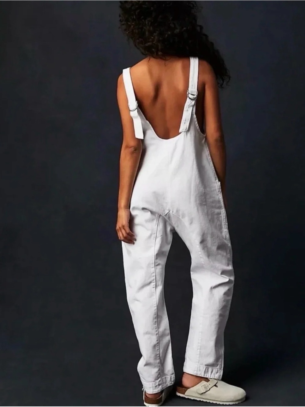Free people We The Free High Roller Jumpsuit White Denim Barrel Jumpsuit size M - Picture 2 of 6